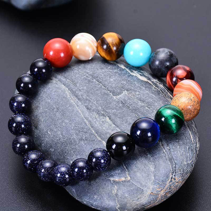 Piedra de arena azul natural al por mayor la pulsera de ocho planetas